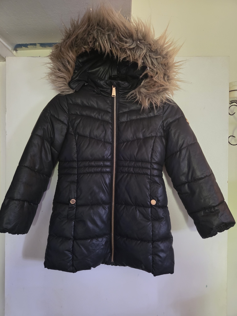 Michael Kors Black Puffer Coat with Faux Fur Hood